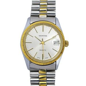Montine Swiss Made Vintage Men's Two Tone Gold Plated Watch 1980's 36mm
